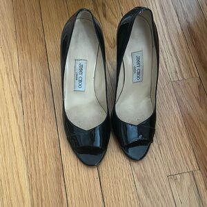 Jimmy Choo patent leather peep toe pumps